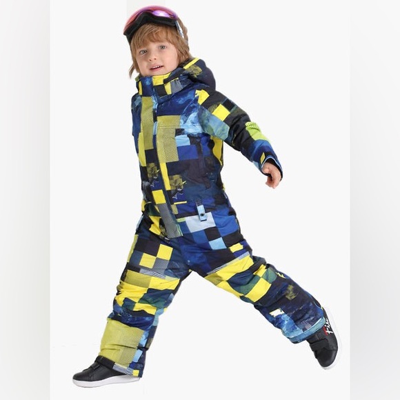 SMAINING Yellow Plaid Kids Waterproof Winter One Piece Snowboard Suit Size 6T - Picture 2 of 7